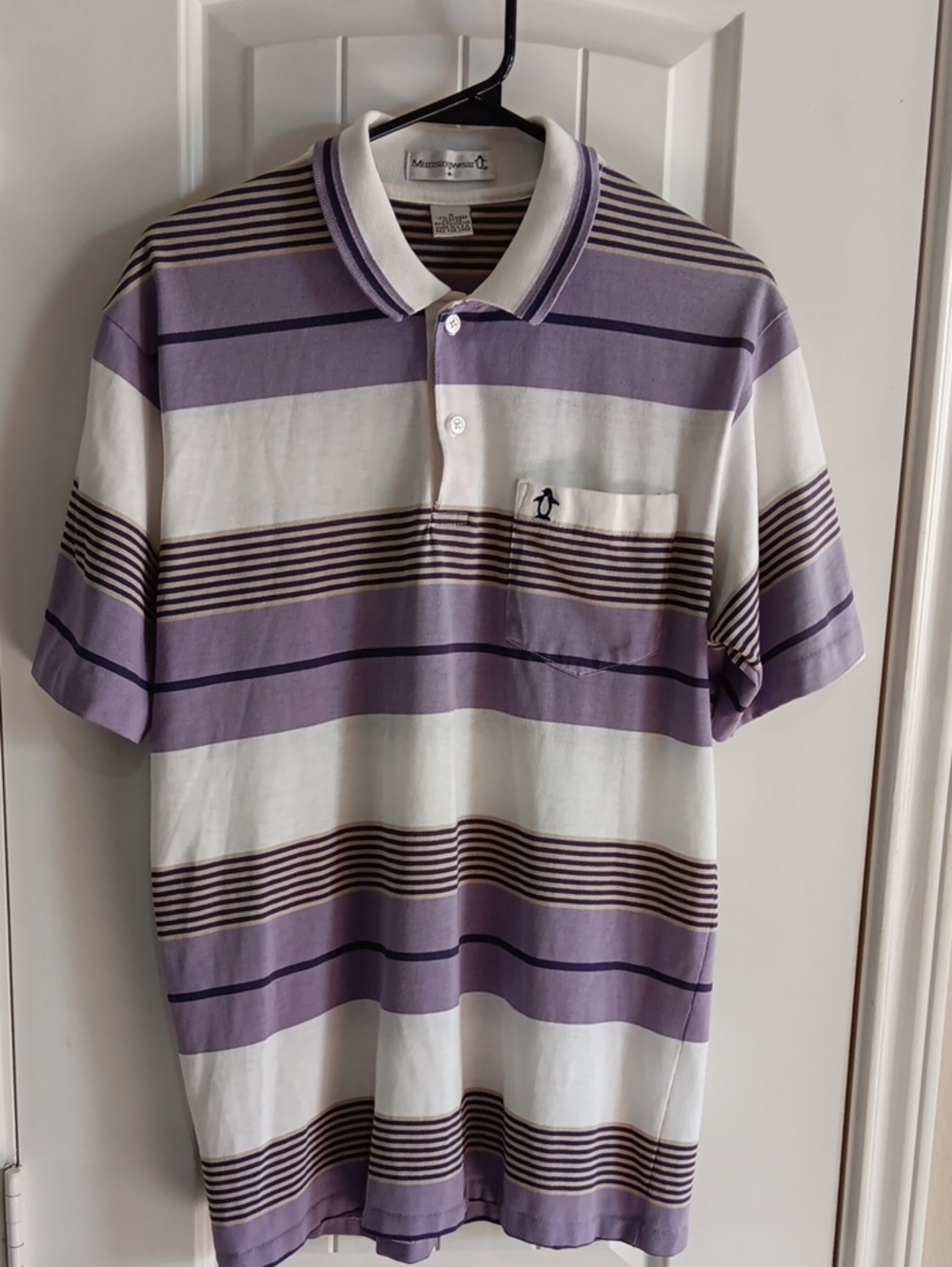 Vintage Munsingwear Striped Polo Medium GrandpaCore Purple 80s